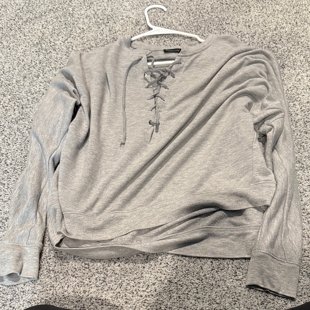 WHBM Gray Lace-Up Women's Top
